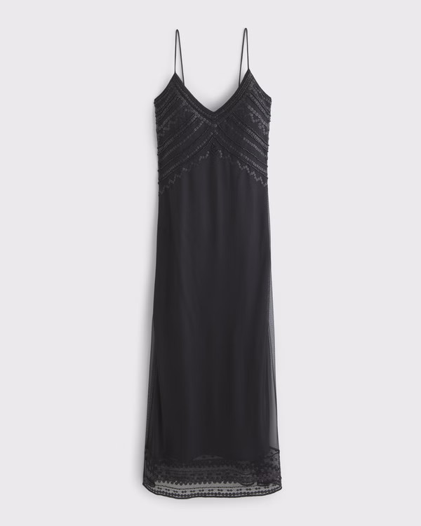 Tie-Back Beaded Slip Midi Dress | Abercrombie & Fitch (US)