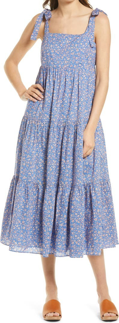 Tie Strap Tiered Midi Dress | Nordstrom