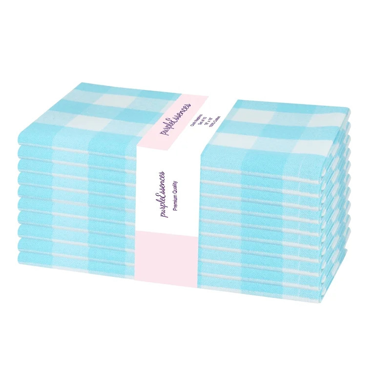 PurpleEssences Gingham Check Cloth Napkins Set of 10, 18x18 inches - Aqua blue and White | Walmart (US)