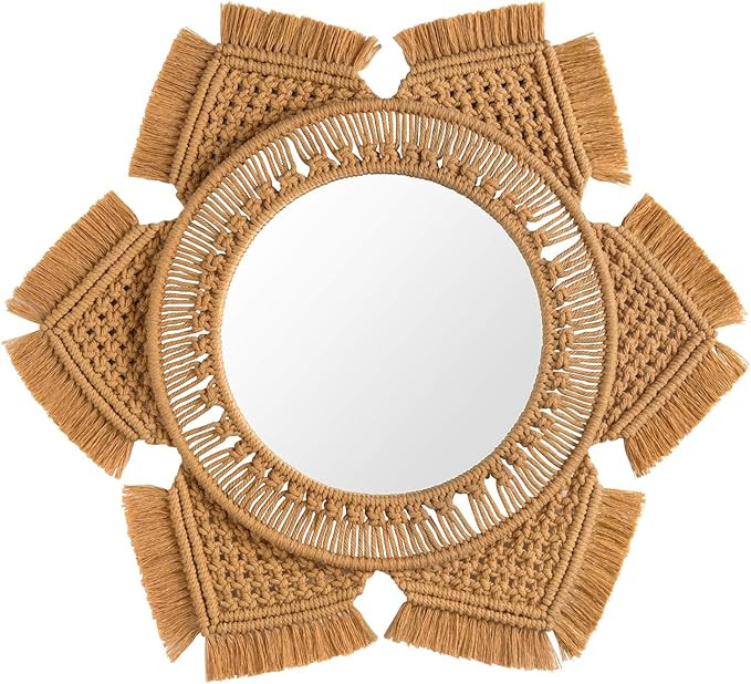 Mkono Hanging Wall Mirror with Macrame Fringe Round Boho Mirror Art Decor for Apartment Living Ro... | Amazon (US)