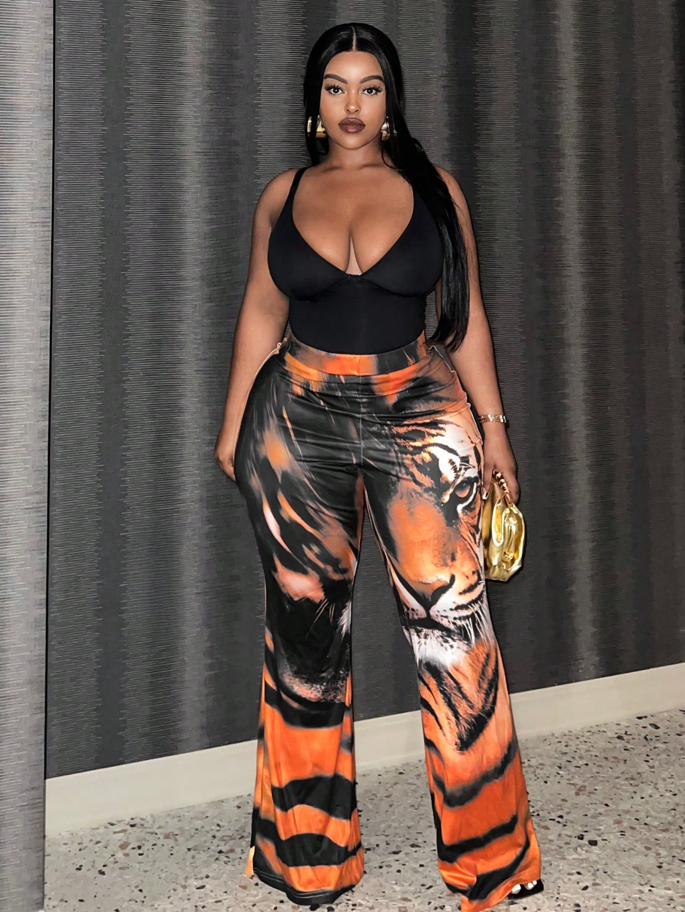 SHEIN Slayr Plus Tiger Print Flare Leg Pants | SHEIN