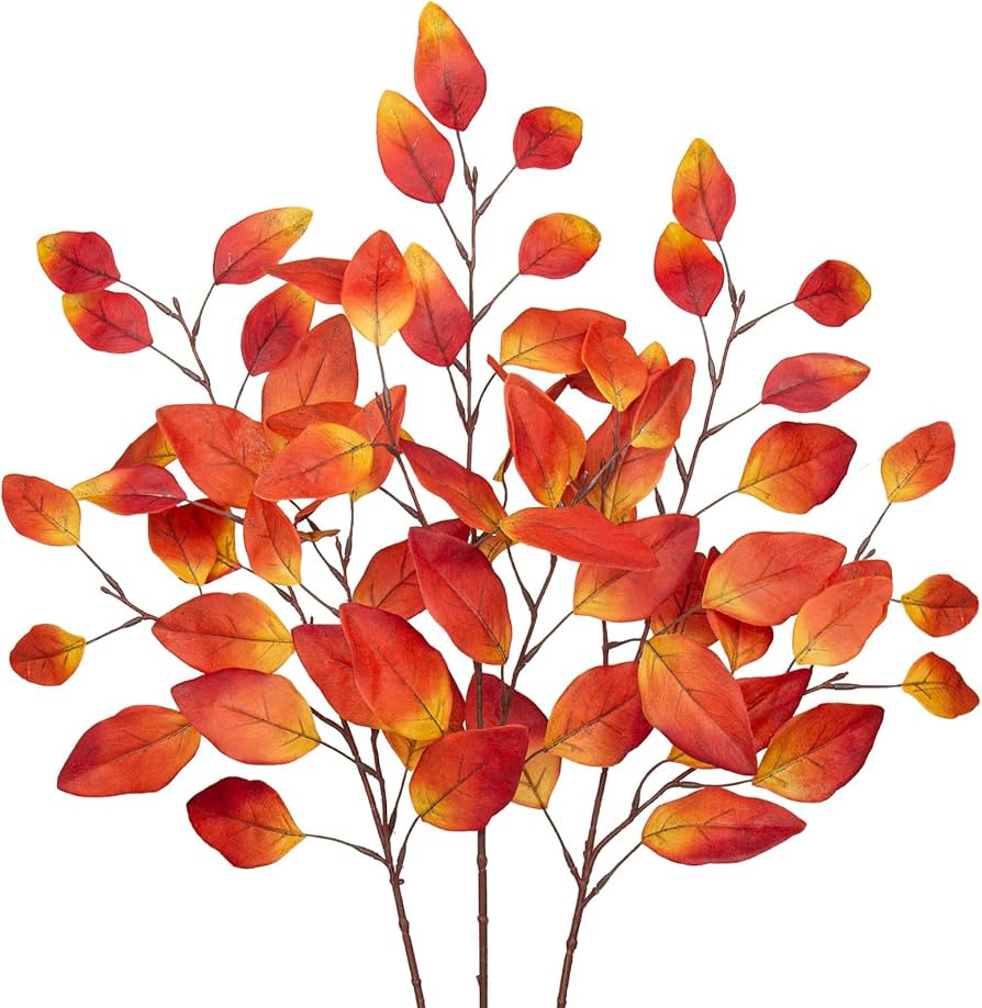 3PCS Artificial Fall Leaves Stems 28.7'' Fall Foliage Branches Autumn Eucalyptus Leaves Spray for... | Amazon (US)