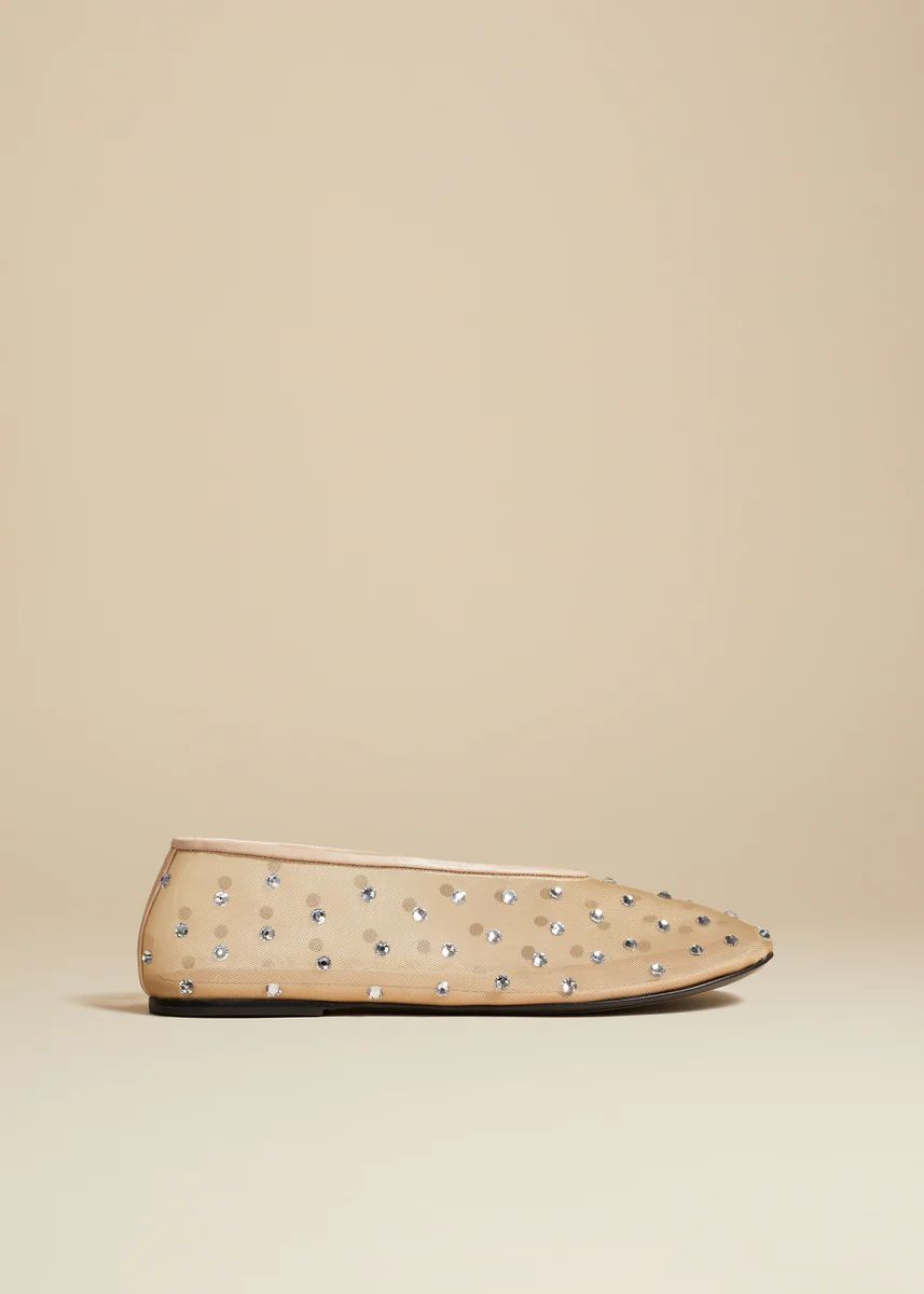 The Marcy Flat in Beige Mesh with Crystals | Khaite