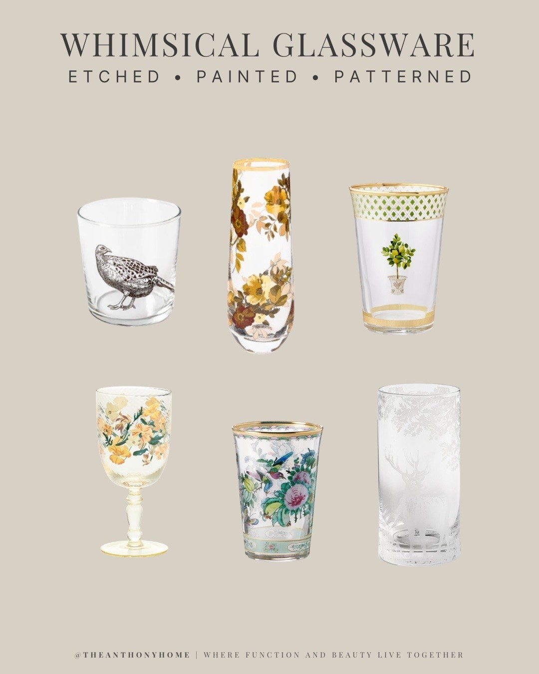 Whimsical glassware is one of the easiest ways to give a table personality. 

I love etched, painted, patterned, and illustrated glasses that make a place setting feel collected rather than overly matched. 

My glassware has been gathered over many years of hosting and secondhand shopping, so some of these are exact pieces and others are the best dupes I could find.

#LTKHome #LTKfoodie