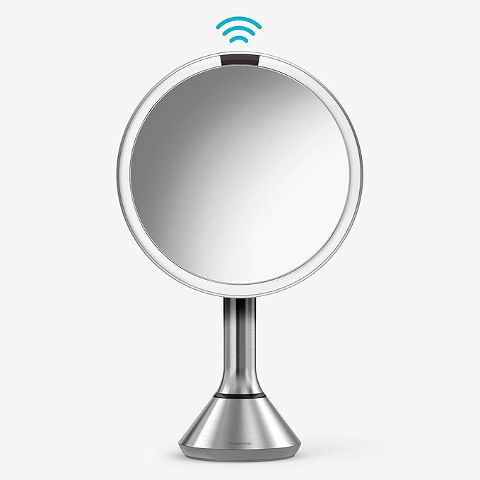 simplehuman 8" Round Sensor Makeup Mirror with Touch-Control Dual Light Settings, 5x Magnificatio... | Amazon (US)
