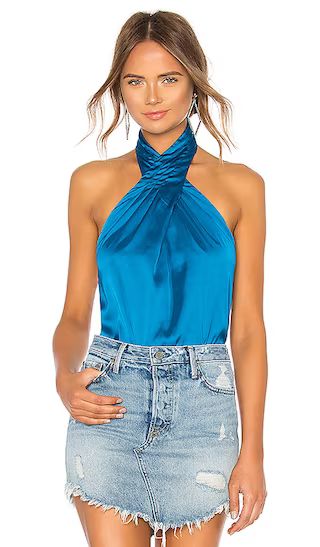 Amerie Pleated Halter Top in Blue | Revolve Clothing (Global)