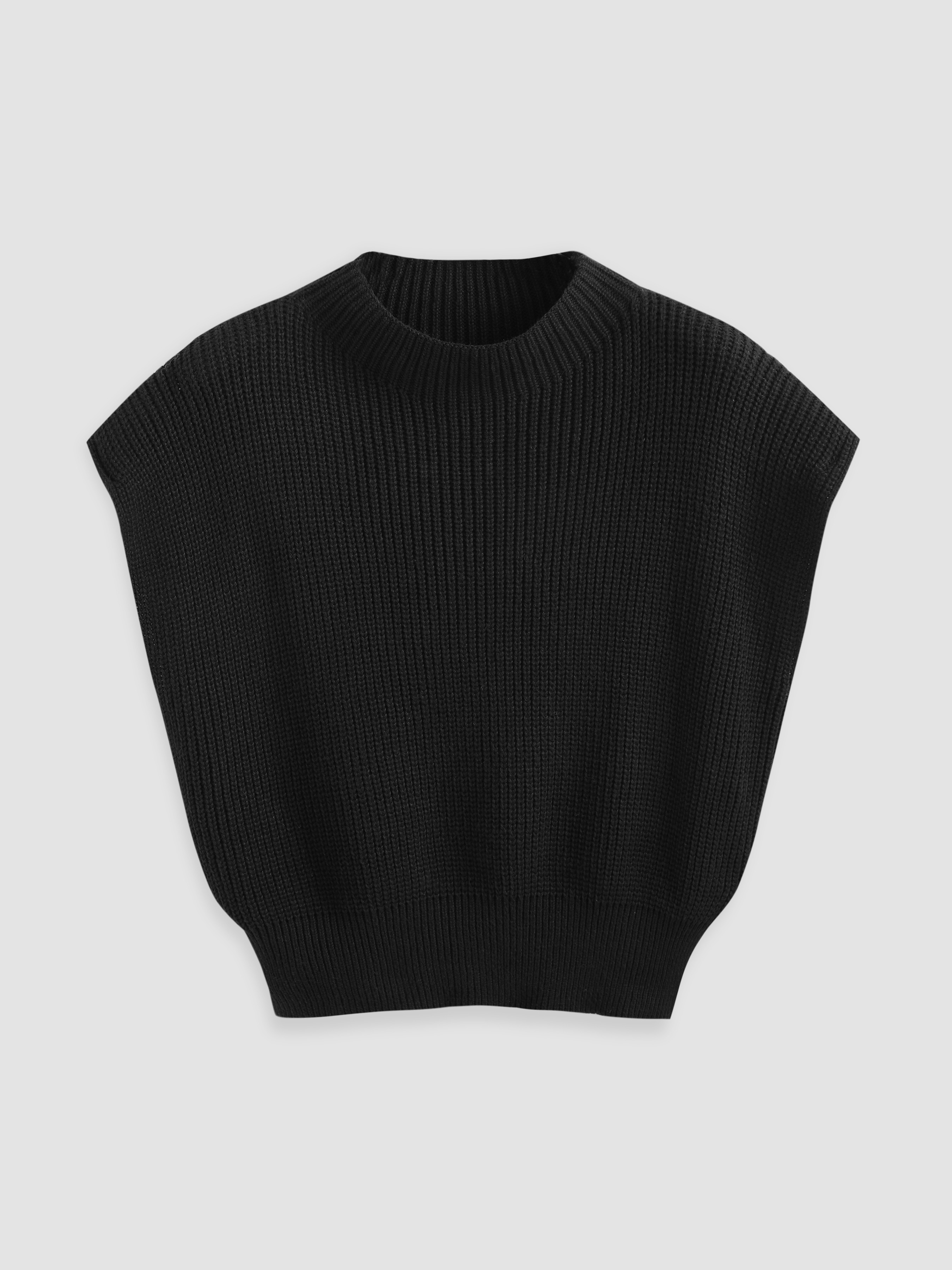 Knit Fabric Solid High Neck Knit Vest Curve & Plus For School Work Home | Cider