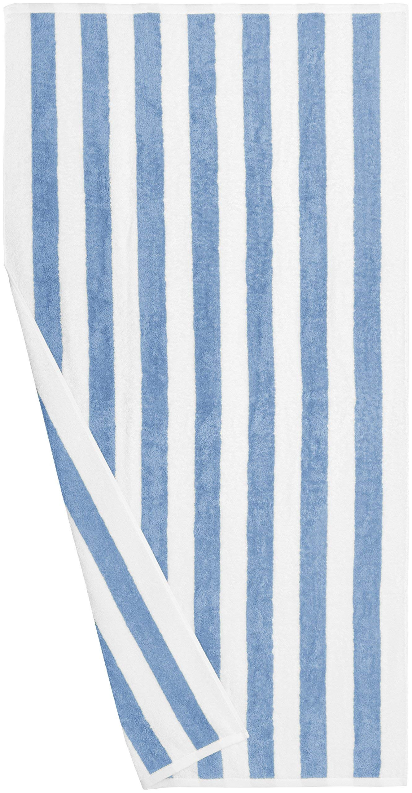 Amazon Basics Sky Blue Cabana Stripe Pool & Beach Towel, 100% Cotton, Soft & Absorbent, Machine W... | Amazon (US)
