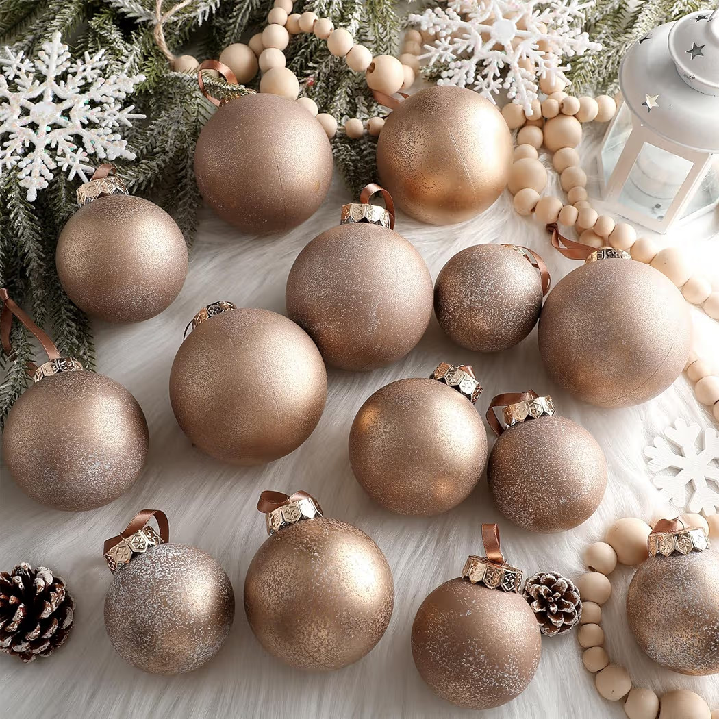 Yunlly 18 Pcs Textured Christmas Ball Ornaments 2.36'' 2.76'' 3.15'' Neutral Copper Ornament Mode... | Amazon (US)