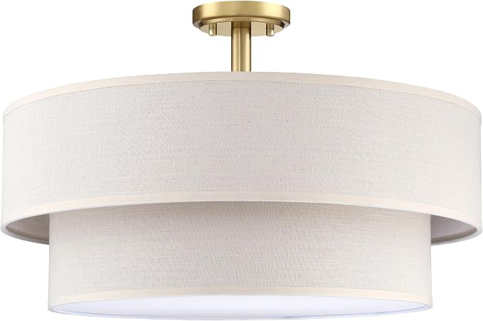 4 Light Semi Flush Mount Close to Ceiling Light Fixture,Cream Linen Fabric Shade Brushed Bronze F... | Amazon (US)