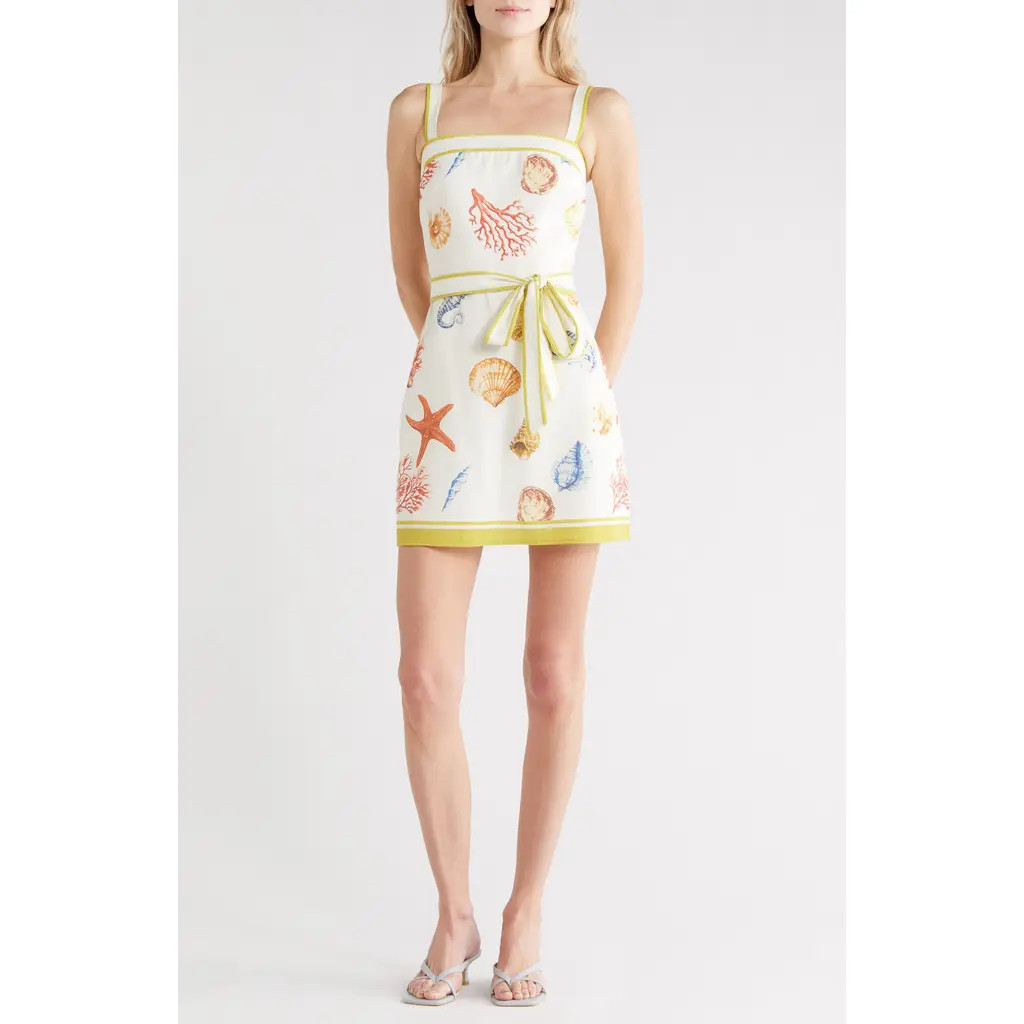 FLYING TOMATO Seashell Print Belted Minidress in Ivory Multi at Nordstrom Rack, Size Large | Nordstrom Rack
