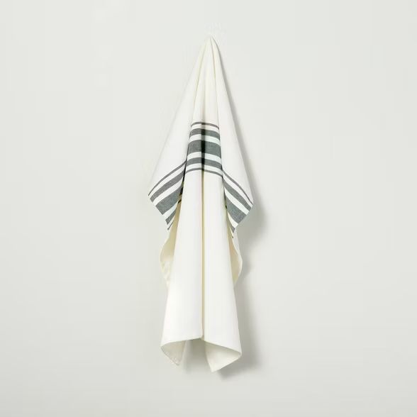 Variegated Center Stripes Flour Sack Kitchen Towel Cream/Green - Hearth & Hand™ with Magnolia | Target