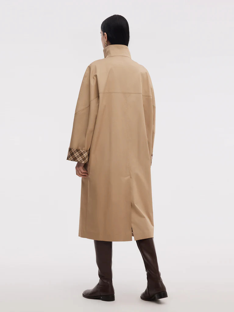 Cotton Color Block Cuffs Unisex Trench Coat | GOELIA