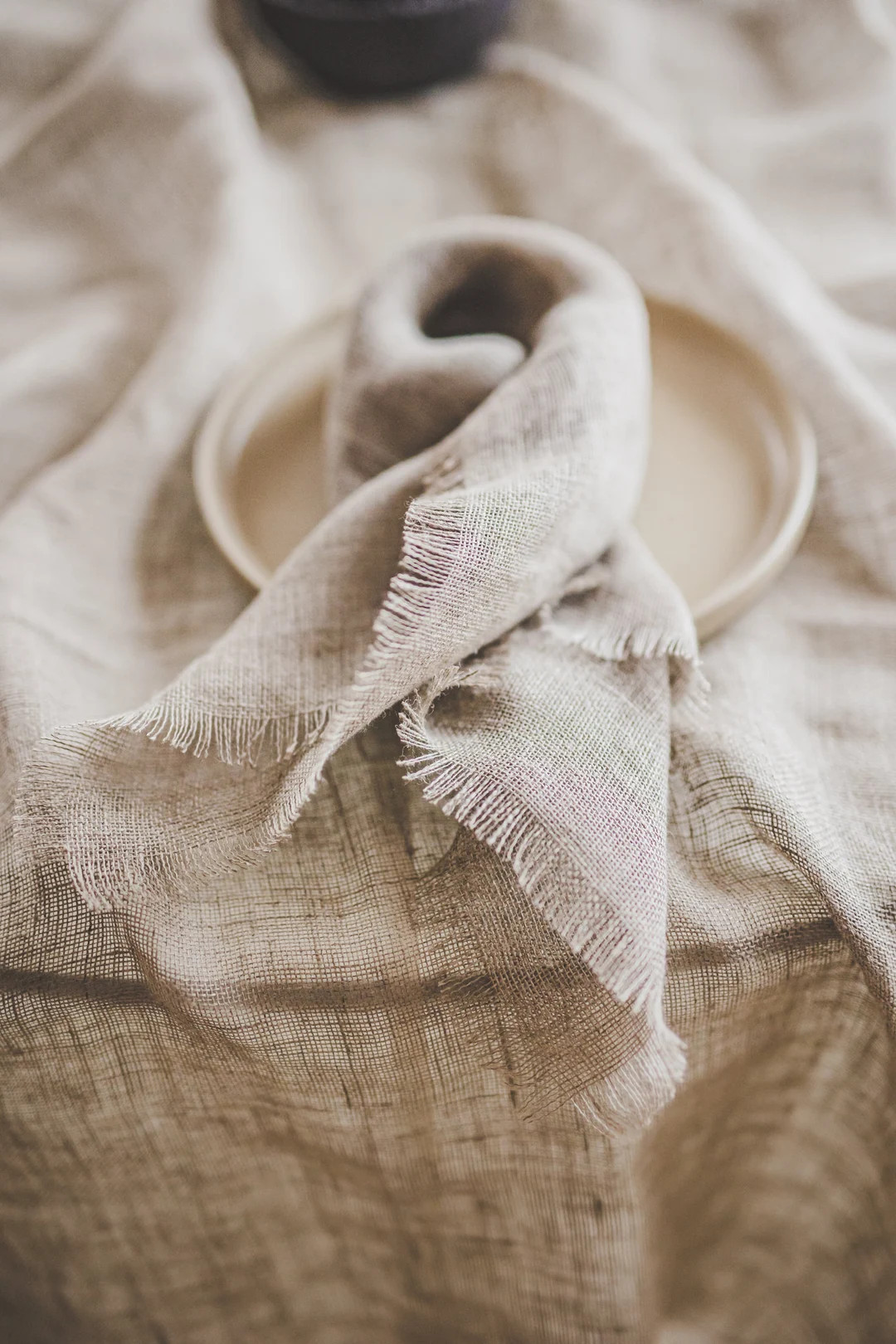 Beige Linen Napkins Set Raw Edge / Wedding Linen Napkins Raw Edge / Linen Dinner Napkins with Fri... | Etsy (US)