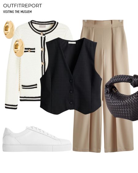 Camel trousers black vest and cardigan with white trainers shoes 

#LTKstyletip #LTKshoecrush #LTKitbag