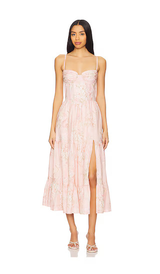 Lorenza Midi Dress in Light Pink Tapestry Rose | Revolve Clothing (Global)