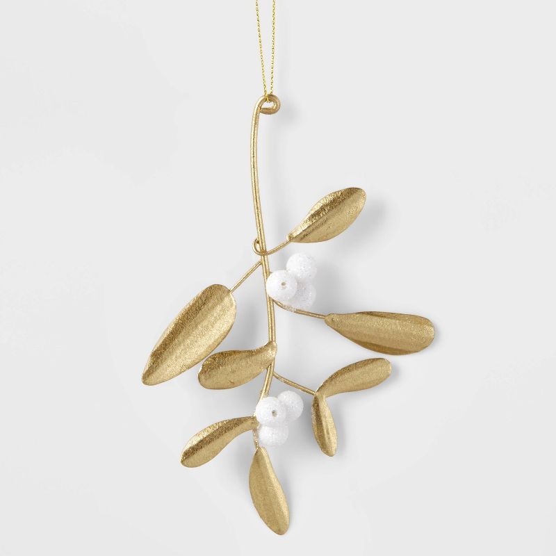 Metal Mistletoe with White Berries Christmas Tree Ornament Gold - Wondershop&#8482; | Target