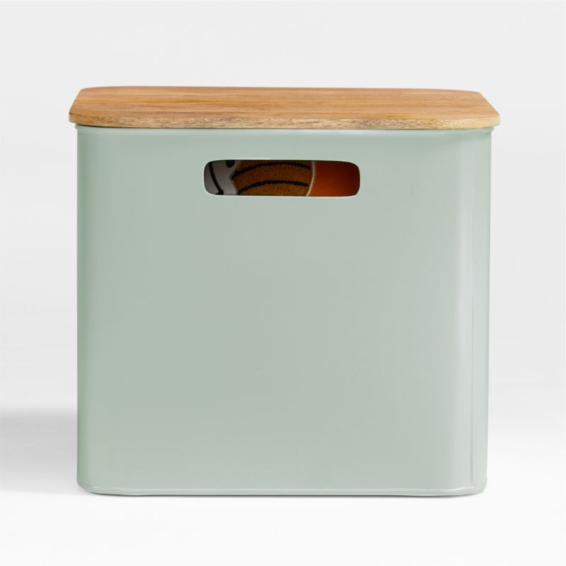Outline Sage Large Metal Floor Storage Bin with Wood Lid + Reviews | Crate & Kids | Crate & Barrel
