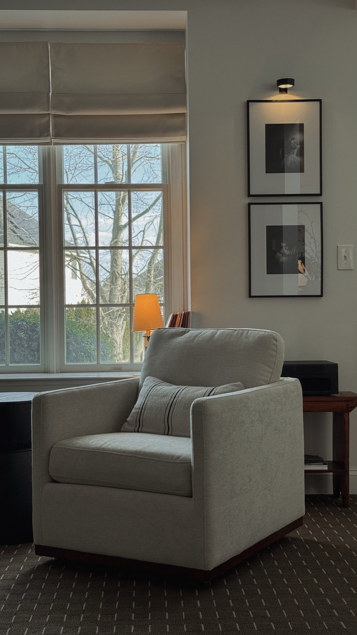 Accent chair, sitting room decor, living room furniture, living room decor, wall gallery, picture frame light, bookshelf lamp, record player, throw pillow, woven nook pillows 

#LTKHome