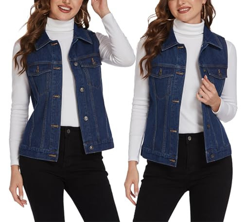 Zeagoo Denim Vest for Women Sleeveless Button Down Jean Jacket Vest Top Navy Blue S | Amazon (US)