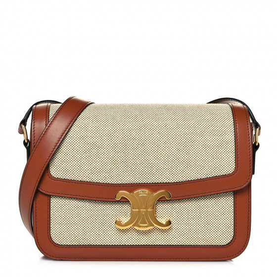 CELINE Textile Natural Calfskin Medium Triomphe Bag White Tan | FASHIONPHILE | FASHIONPHILE (US)