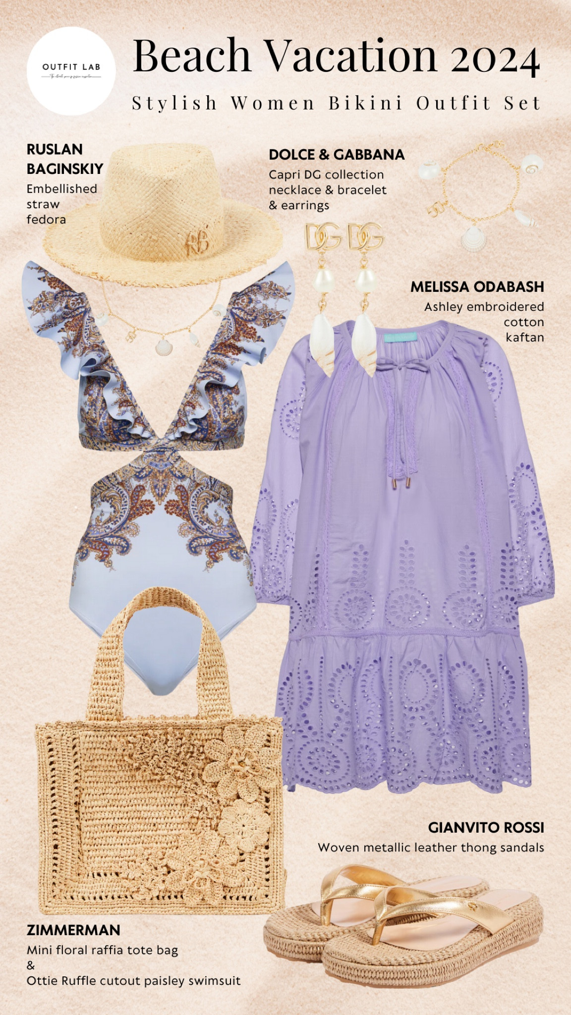 Beach Vacation 2024: Stylish Women Bikini Outfit Set

Get ready for your beach vacation in 2024 with this stylish women's outfit. Featuring a chic Zimmerman swimsuit paired with a matching Zimmerman bag for a cohesive look. Cover up with a beautiful Melissa Odabash kaftan and top off your style with a Ruslan Baginskiy fedora. Step into elegant Gianvito Rossi sandals and accessorize with Dolce & Gabbana necklace, earrings, and bracelet. Perfect for any beach day, this outfit ensures you stay fashionable and beach-ready. Shop now to elevate your vacation wardrobe!

#LTKSwim #LTKStyleTip #LTKSeasonal
