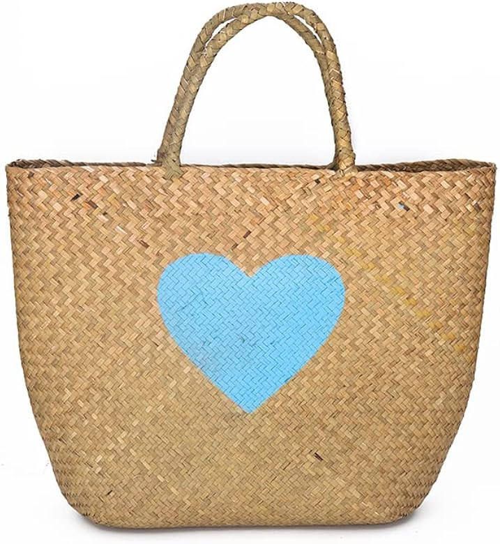Amazon.com: Basket Woven Seagrass Handbag,Fashion Straw Bag for Women 2022, Cute Pattern Large Se... | Amazon (US)