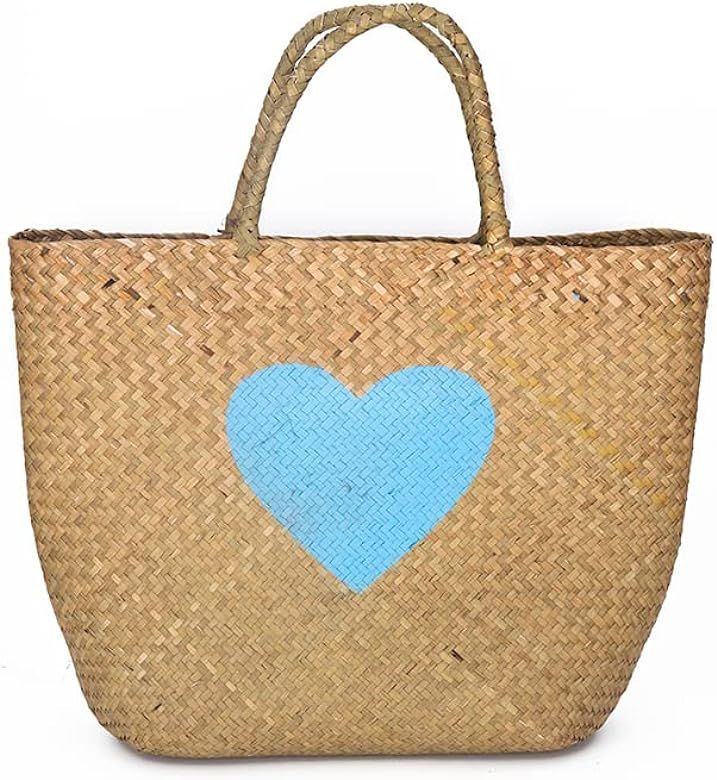 Amazon.com: Basket Woven Seagrass Handbag,Fashion Straw Bag for Women 2022, Cute Pattern Large Se... | Amazon (US)