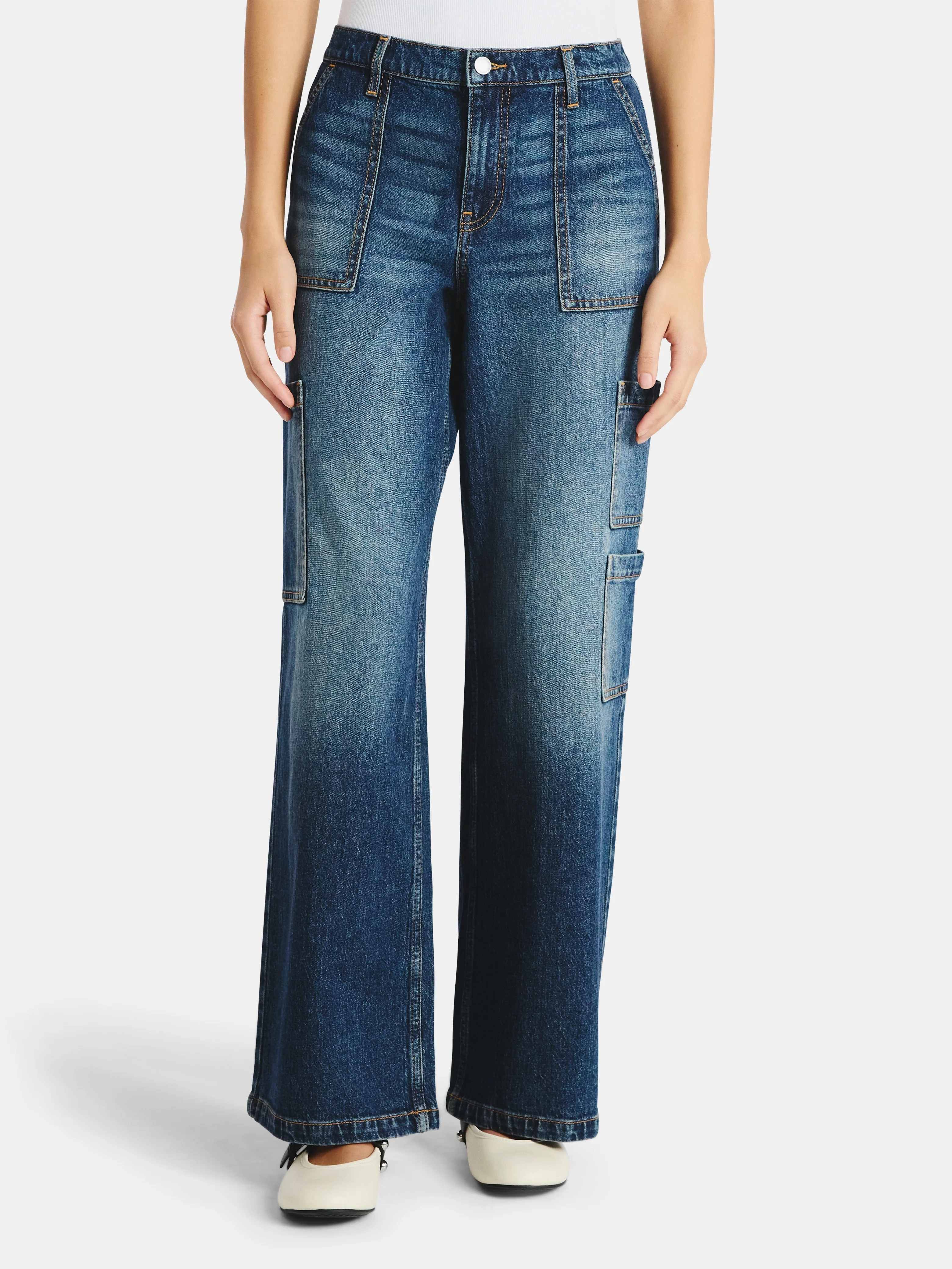 No Boundaries Cargo Wide-Leg Pants, 31.5'' Inseam, Women's and Women's Plus | Walmart (US)