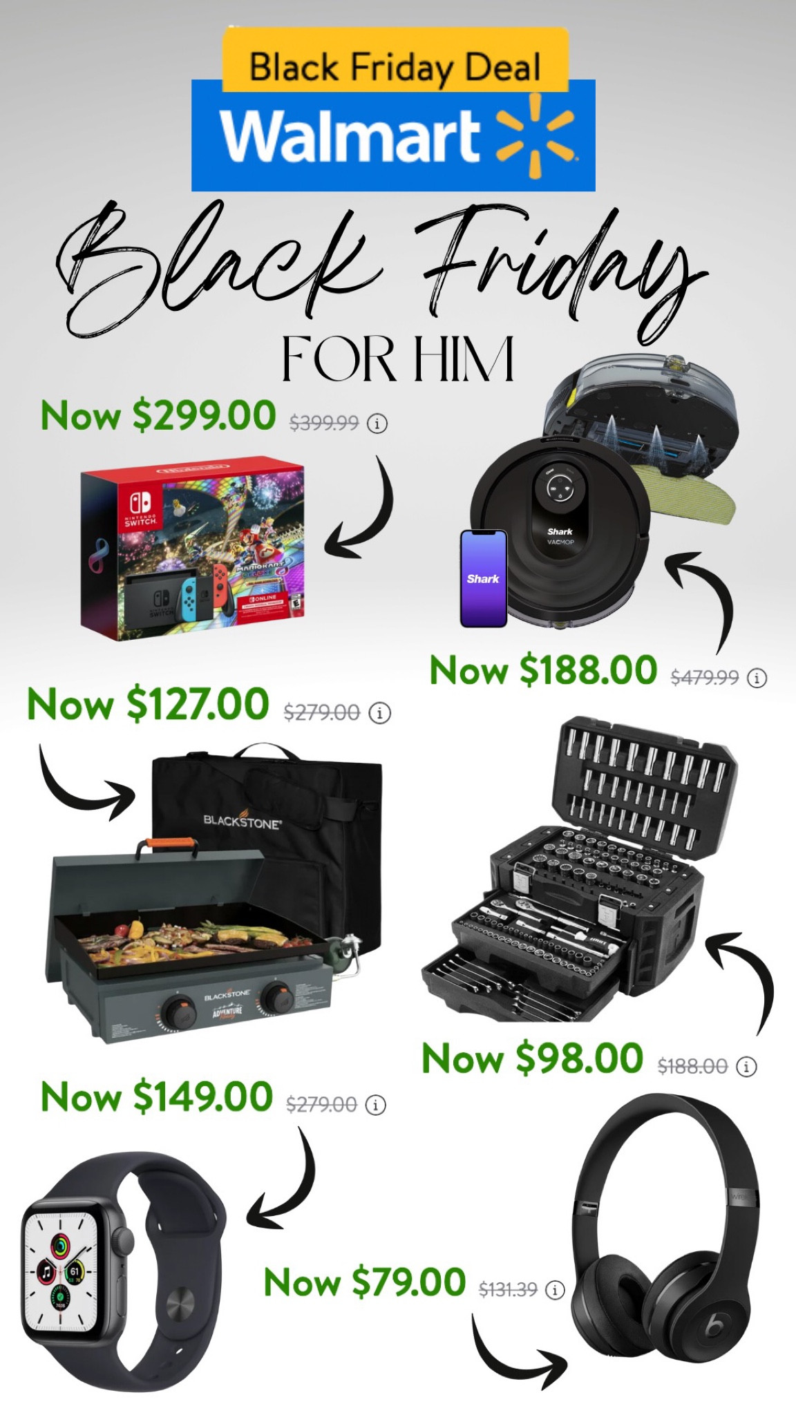 Walmart Black Friday Deal for Days for him! 🎅🏼❤️ Grab these amazing buys at Walmart online! Most items are 50% off or more on my guide. Shark vacuum, tool set, Nintendo Switch, Apple Watch, and more! 

#LTKGiftGuide #LTKHoliday #LTKCyberweek