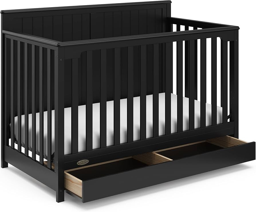 Graco Hadley 5-in-1 Convertible Crib with Drawer (Black) – Combo, Includes Full-Size Nursery St... | Amazon (US)