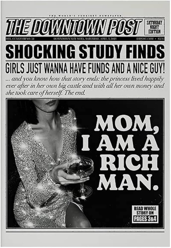 Kayamu Mom I Am A Rich Man Newspaper Headline Poster funky decor girly wall art Poster,Preppy Dor... | Amazon (US)