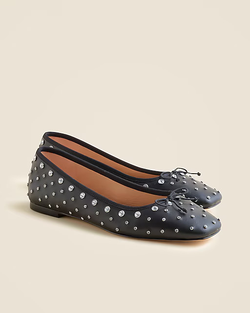 Quinn square-toe ballet flats in studded leather | J. Crew US