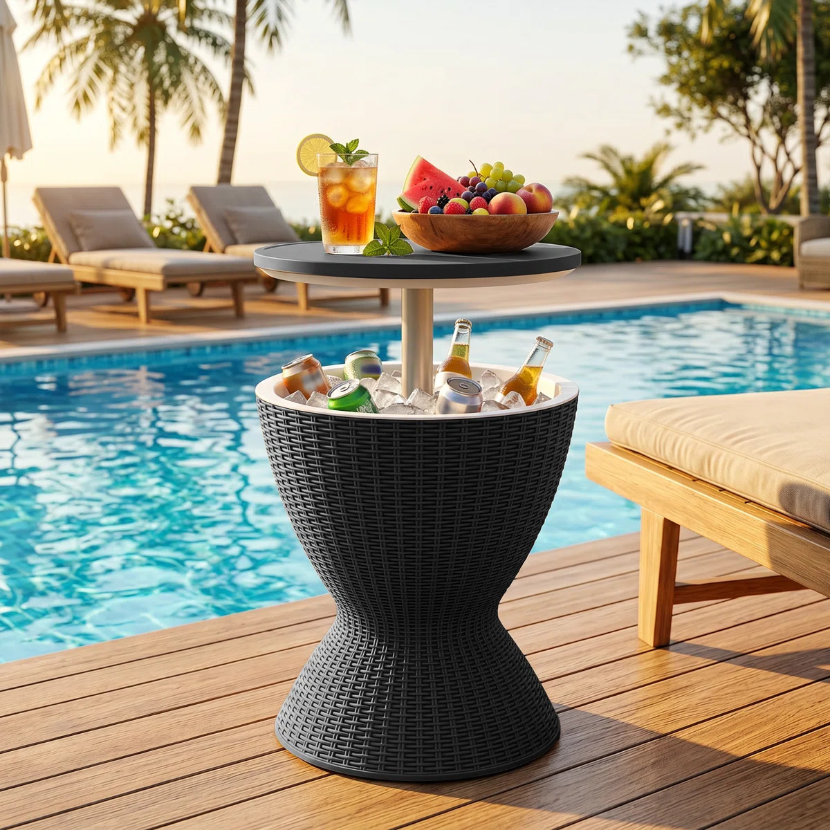 Resin Outdoor Ice Bucket With Extendable Tabletop(black) | Wayfair North America