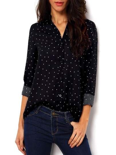 Polka Dot Roll Up Sleeve Blouse | SHEIN