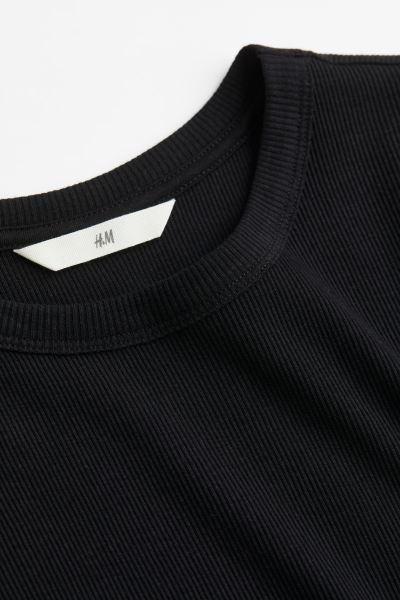 Ribbed modal-blend T-shirt - Black - Ladies | H&M GB | H&M (UK, MY, IN, SG, PH, TW, HK)