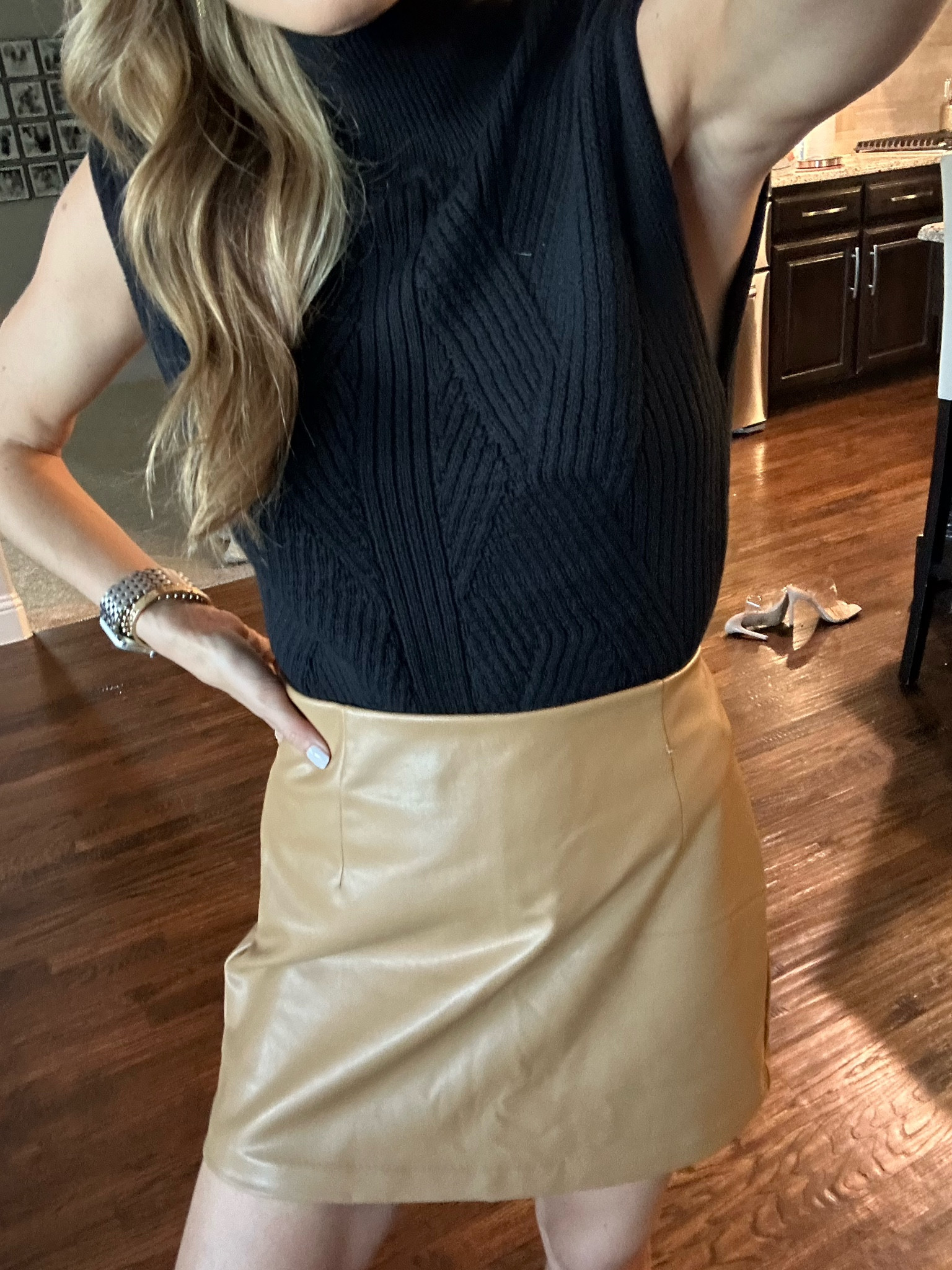 Knit mock neck tank size Xs, faux leather skirt size Xs 

#LTKunder100 #LTKunder50 #LTKsalealert