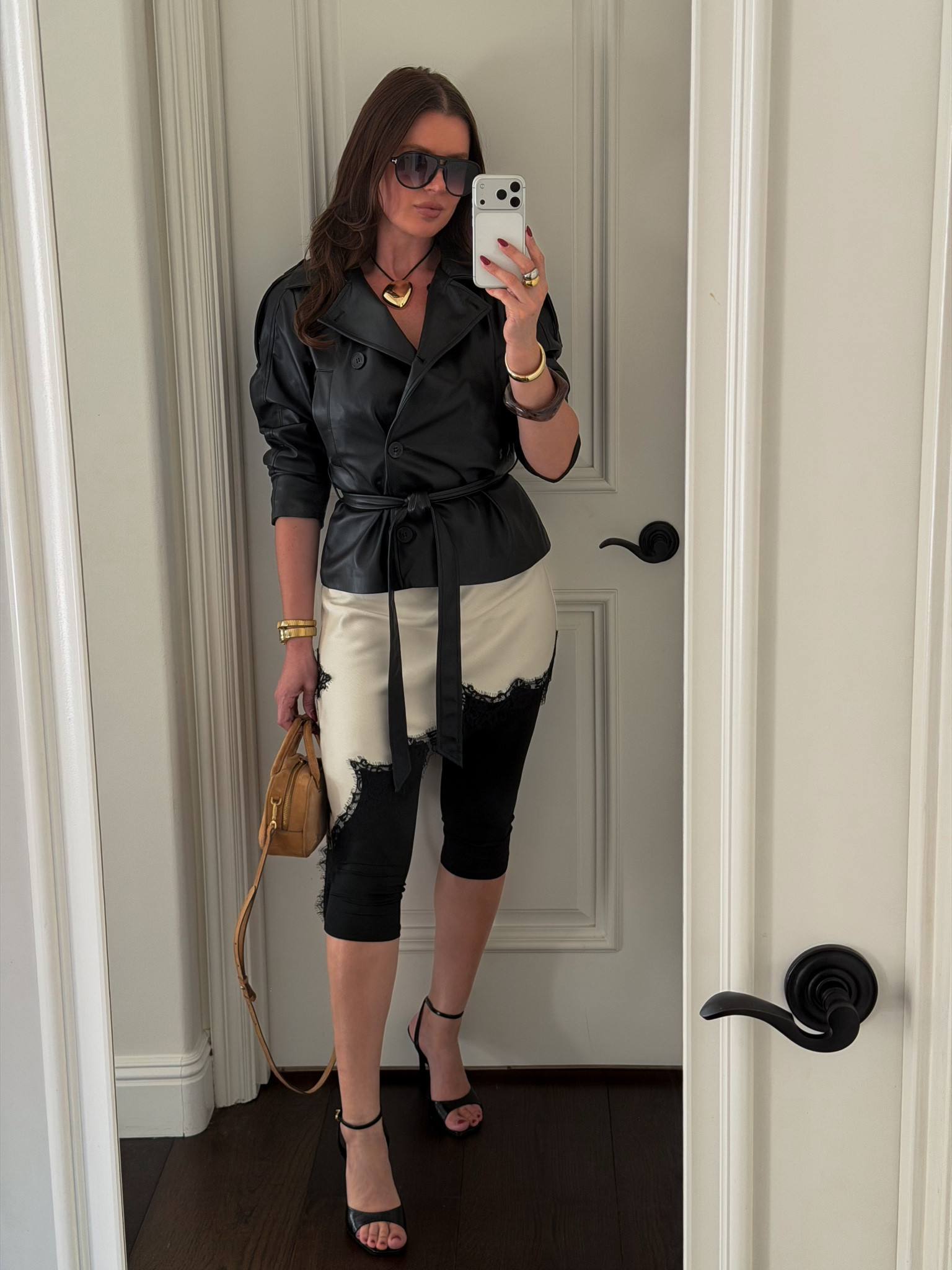 Styling black leather jacket with a lace dress and black capri pants 
#jacket #leather #trenchcoat #short #lace #suede #bag #brown #black 

#LTKFindsUnder100 #LTKSeasonal #LTKFindsUnder50