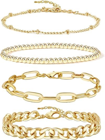 Gold Bracelets for Women Girls 14K Gold Plated Dainty Link Paperclip Choker Bracelet Stack Gold S... | Amazon (US)