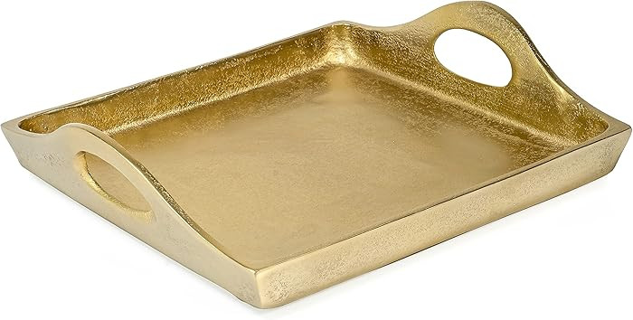 Red Co. 11 inch Square Textured Aluminum Decorative Bar/Vanity/Serving Tray with Handles, Gold | Amazon (US)