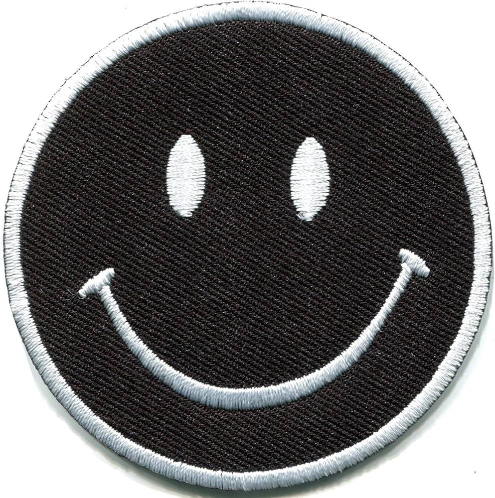 Smiley face black boho 70's retro smile fun embroidered applique iron-on patch new | Amazon (US)