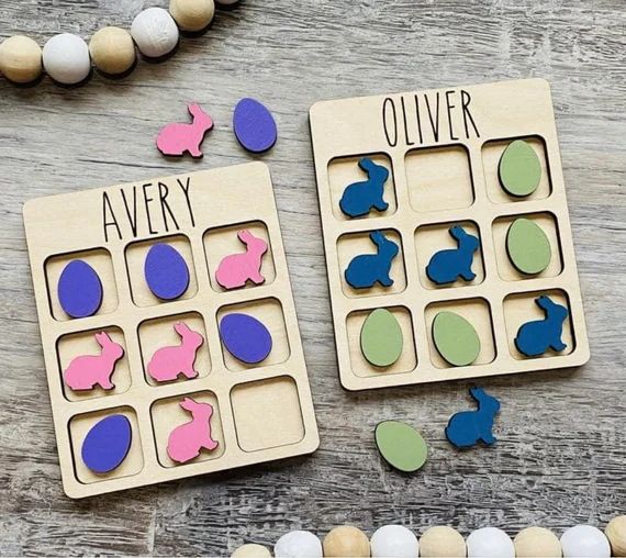 Personalized Easter Tic Tac Toe Bunny and Eggs - Easter Basket Stuffer For Kids - Easter Gift Bas... | Etsy (US)