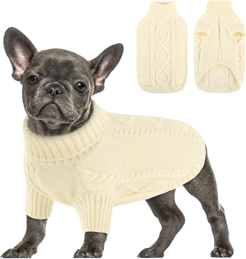 Queenmore Small Dog Pullover Sweater, Cold Weather Cable Knitwear, Classic Turtleneck Thick Warm ... | Amazon (US)