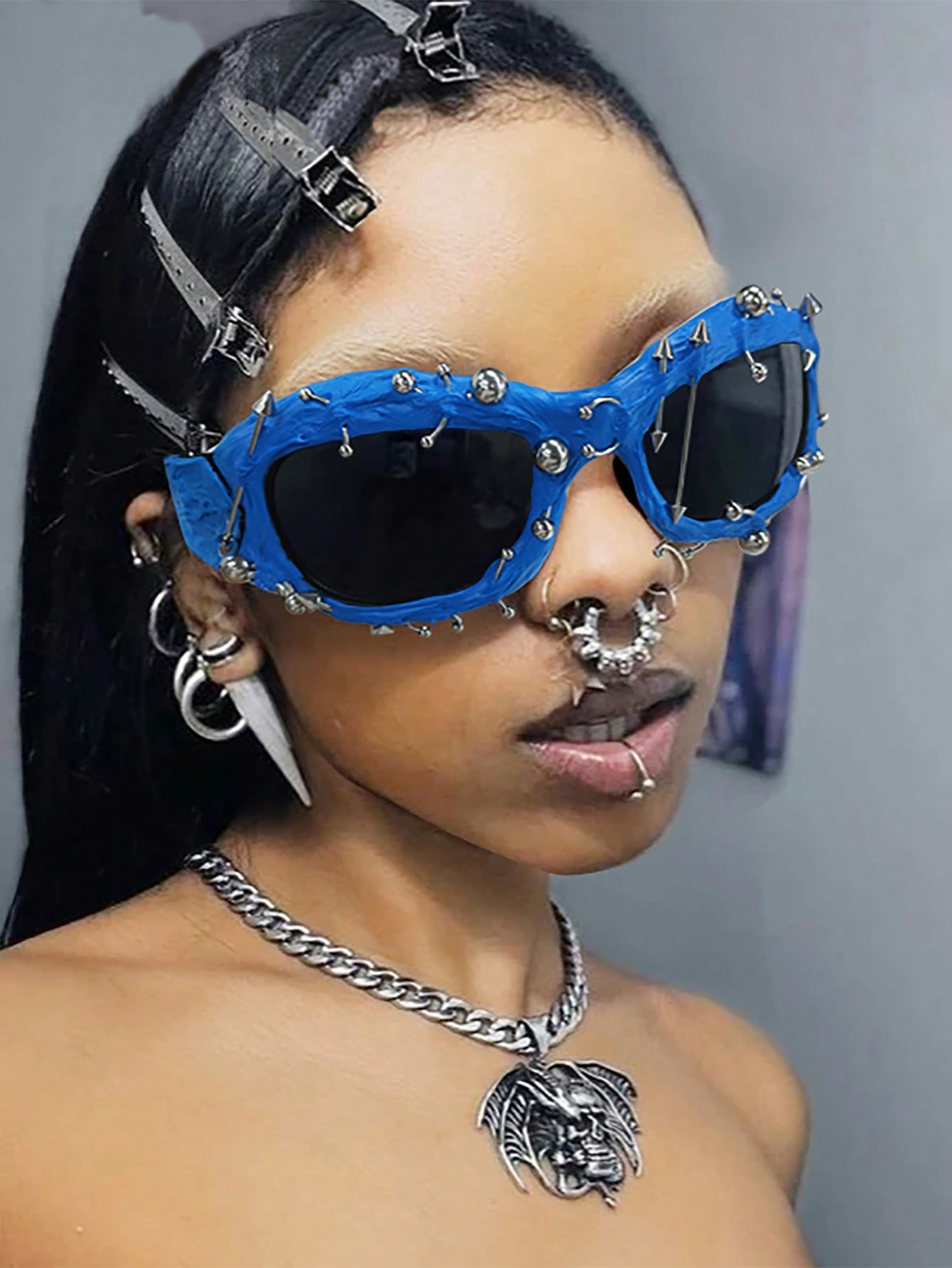 1pc Y2K Fashion Exquisite Handmade Nailed Oval Women's Fashion Glasses, Exquisite And Elegant, Su... | SHEIN