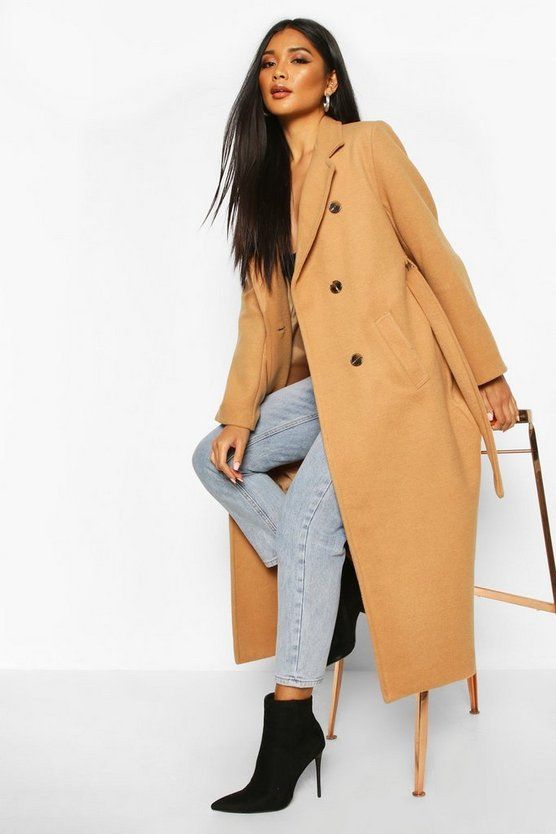 Longline Double Breasted Belted Wool Look Coat | Boohoo.com (US & CA)