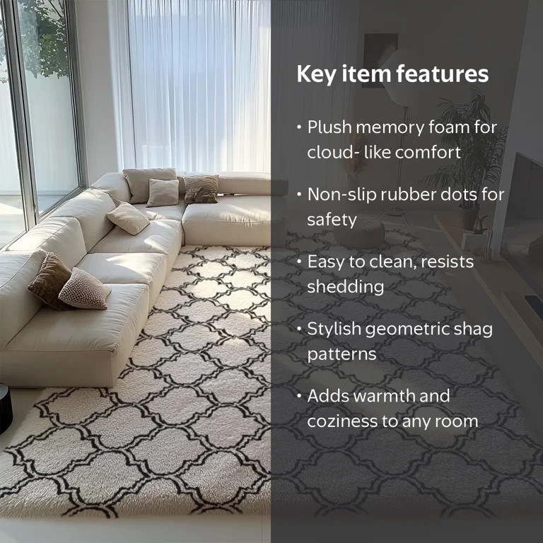 Pentantan 8ft x 10ft Geometric Shag Area Rugs for Living Room, Moroccan Fluffy Bedroom Carpet, Wh... | Walmart (US)