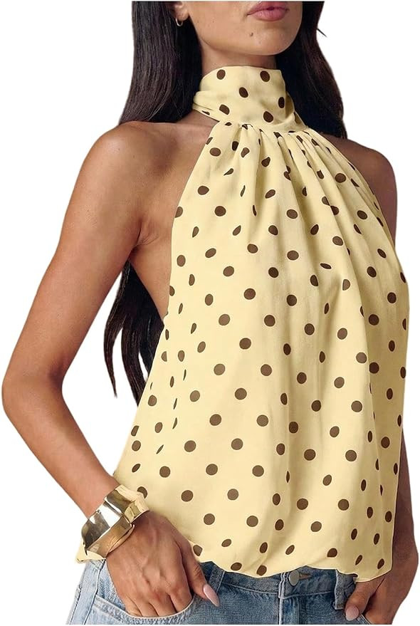 Verdusa Women's Y2K Polka Dots Halter Tops Backless Cute Peplum Tops Summer Going Out Outfits | Amazon (US)