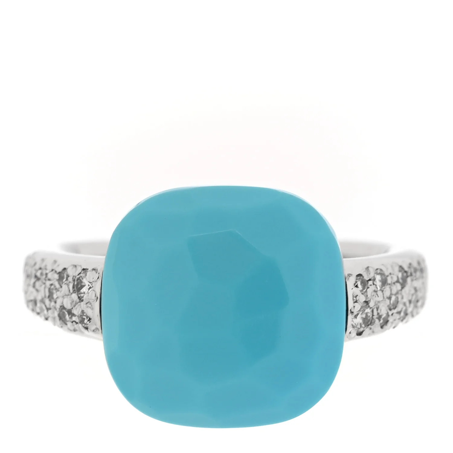 18K White Gold Diamond Turquoise Capri Ring 52 6 | FASHIONPHILE (US)