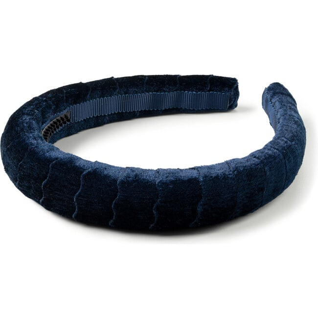Ava Scalloped Velvet Headband, Navy | Maisonette