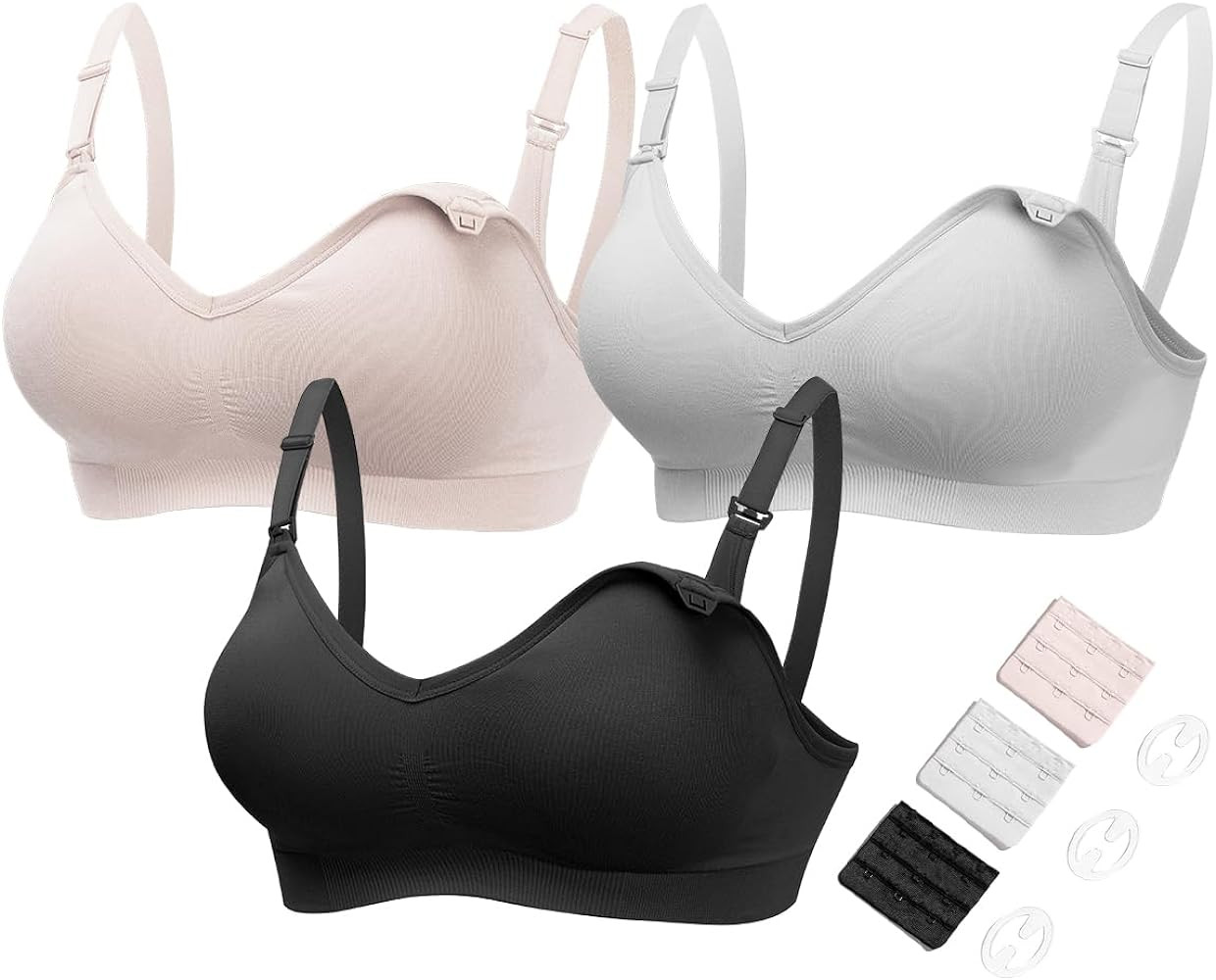 HOFISH Maternity Nursing Bras for Breastfeeding, 3 Pack Pregnancy Deep V Neck Wireless Bra with E... | Amazon (US)